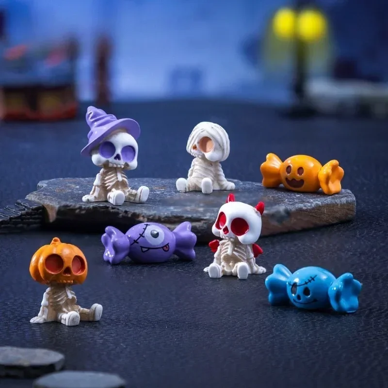 12 Stück Mini-Halloween-Dekorationsornamente, Kürbis-Skelett-Süßigkeiten aus Harz, Mikrolandschaft, Tischdeko, Bastelarbeiten, Partyzubehör – Detail 3