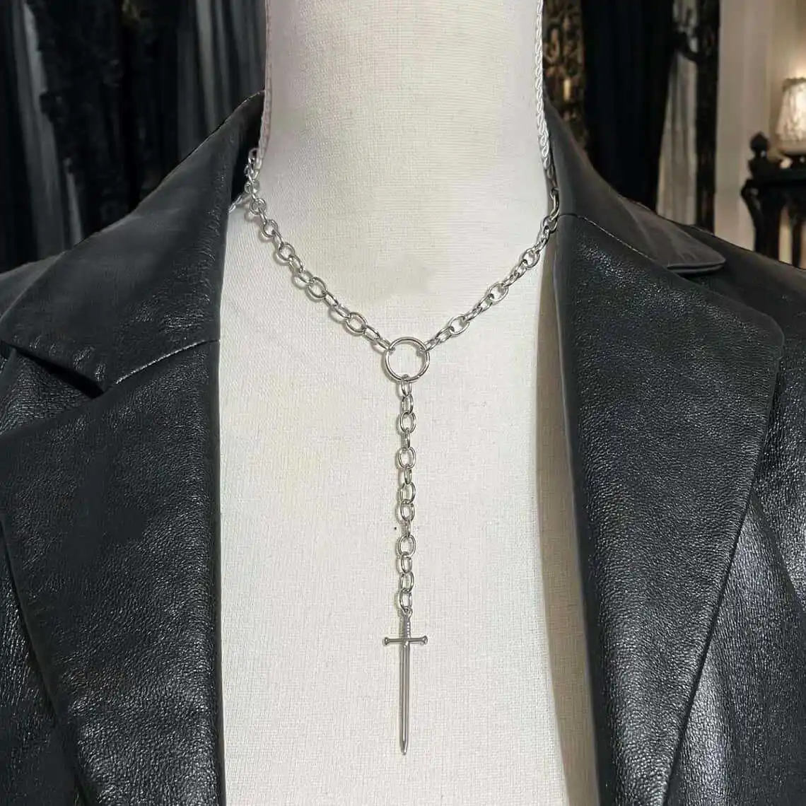 Vintage Sword Necklace,Gothic Jewelry,Punk Accessories,Medieval,O-ring,Design Sense,Rock,Y2k,Hippie,Sword Choker For Women Man view 4