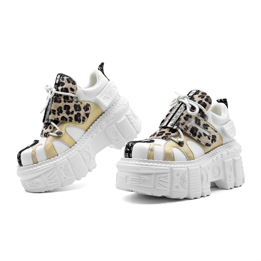 

New Punk Style Women Shoes Lace-up Heel Height 6CM Platform Shoes Woman Gothic Ankle Rock Boots Metal Decor Woman Sneakers