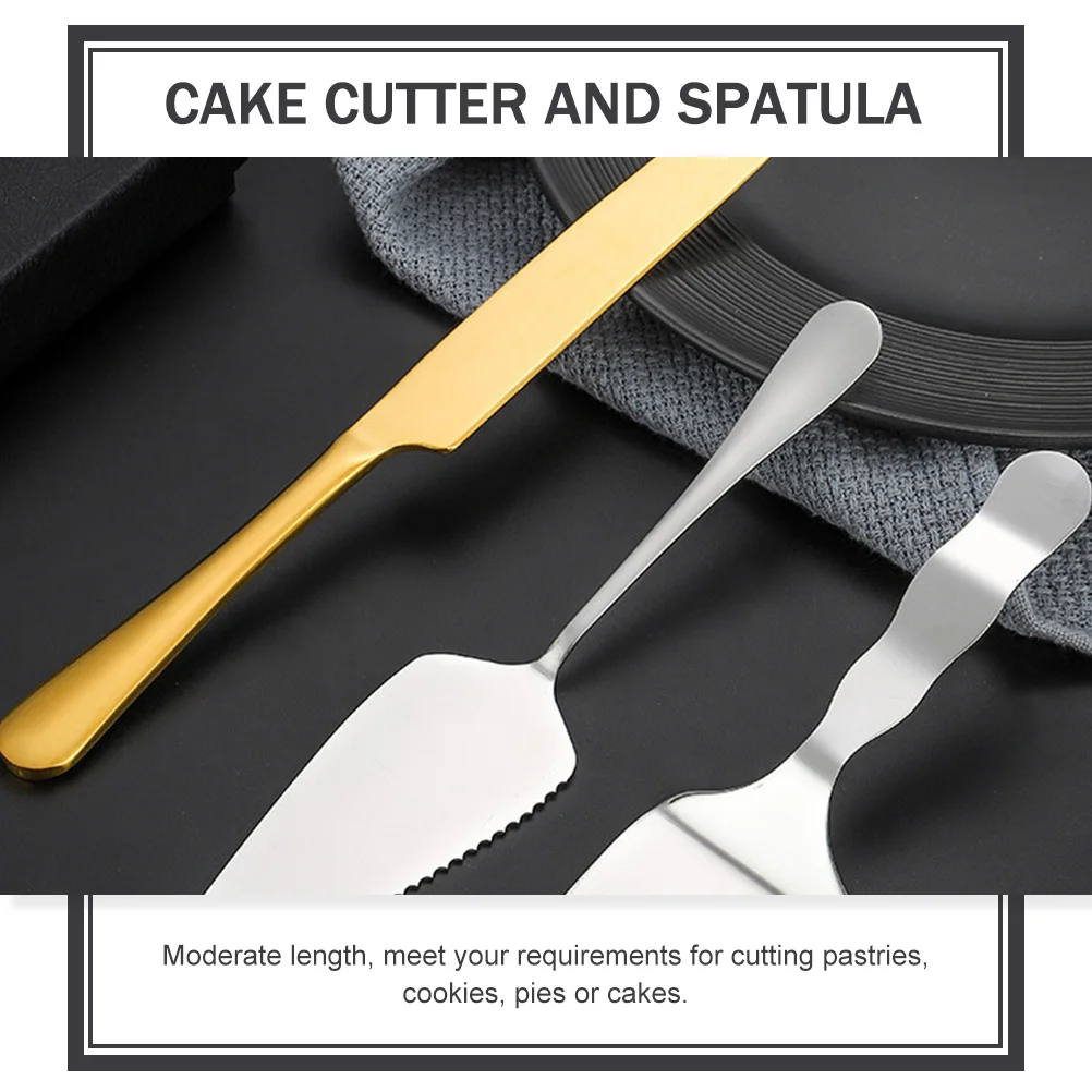 

Cake Knife Set Baking Spatula Serving Birthday Golden Severing Tool Supplies Banquet