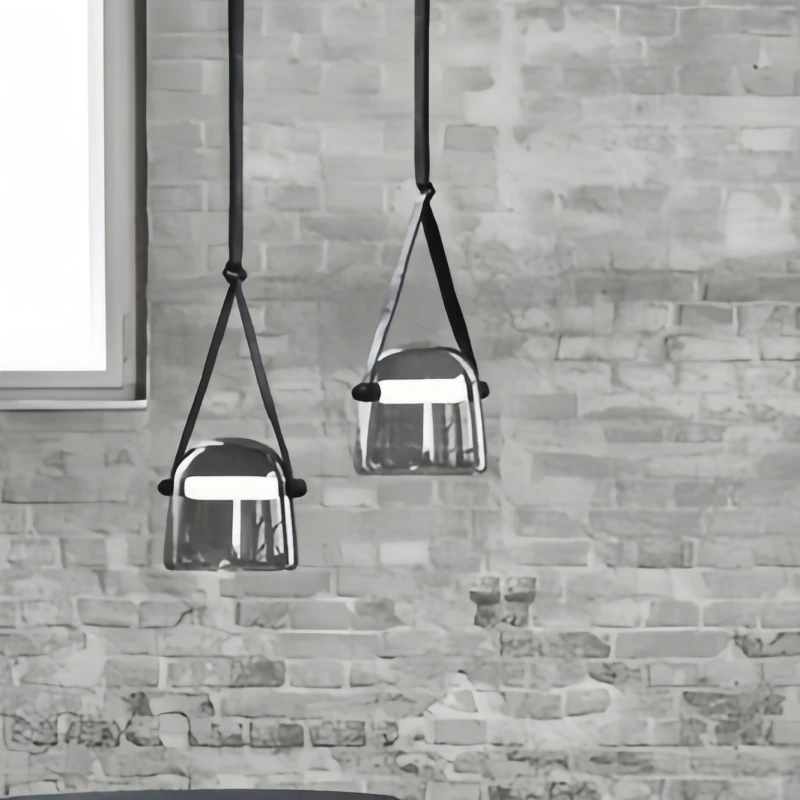 Art deco Leather pendant lamp LED smoke glass hanging light for gallery showcase Cafe Bar Kitchen home Restaurant lighting decor