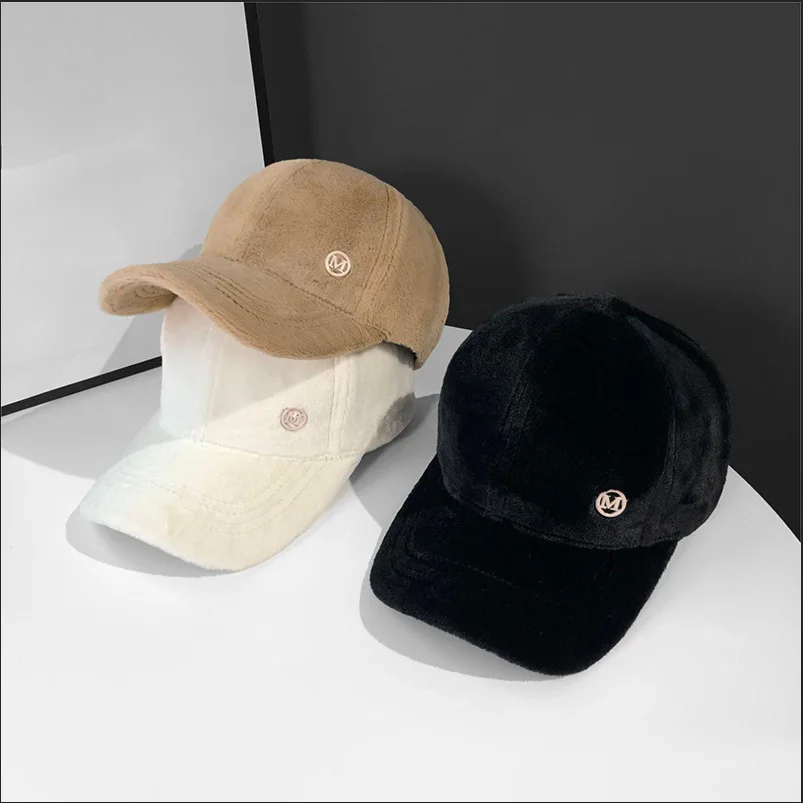 New Fashion Baseball Cap Blended Cap Brand Female Autumn and Winter All Match Plush Hat Suitable for Face Big Baseball Caps