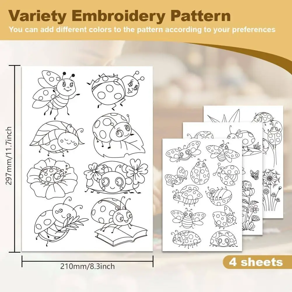 4-Sheet Insect Embroidery Stabilizer - Water-Soluble Self-Adhesive Paper for DIY Apparel Decor