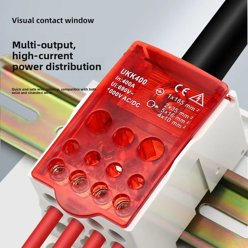 UKK Series Zero Line Terminal Block 1-In-Multiple-Out DIN Rail Junction Box (80A/125A/160A/250A/400A/500A)