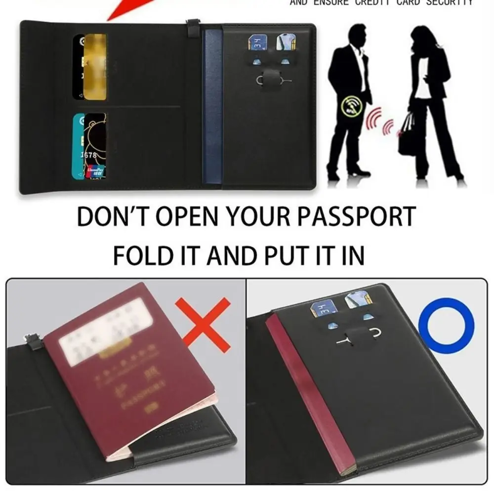 

Однотонный кожаный чехол для паспорта с RFID-защитой, зажимом и отделениями для кредитных карт и билетов, для делового использования
