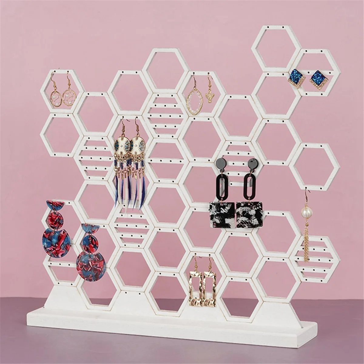 Honeycomb Grid Shelf Wooden Jewelry Rack Vertical Desktop Earring Storage Accessories Display Rack Earring Holder Black