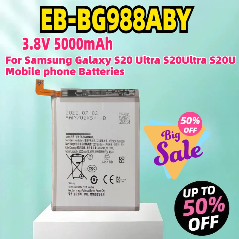 

EB-BG988ABY 3,8 В 5000 мАч Сменный аккумулятор для Samsung Galaxy S20 Ultra S20Ultra S20U Аккумуляторы для мобильных телефонов + инструменты