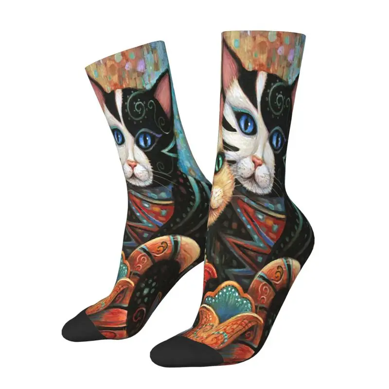 Cat Painting Gustav Klimt Art Dress Socks for Men Women Warm Fashion Novelty Animal Crew Socks