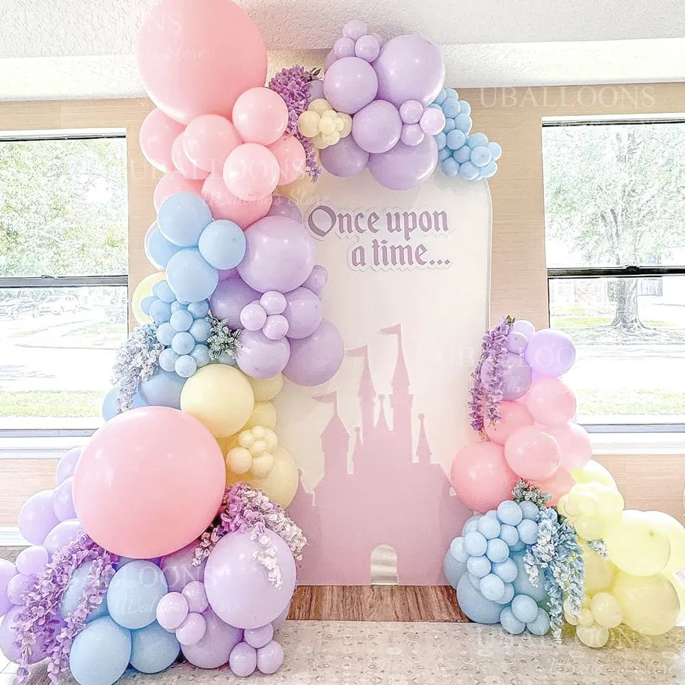 Prinzessinnen Pastell-Ballonbogen Maca-Blau Gelb Lila Rosa Ballongirlande für Feen-Geburtstag Babyparty Candyland Partydekoration