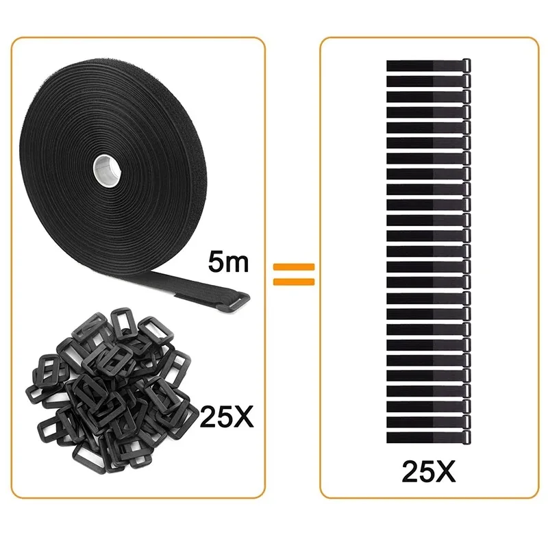 5M Reusable Nylon Hook Loop Fastening Cable Tape Cut-to-Length Self-Adhesive Securing Strap With Buckle For Organizer Or Storage image 5