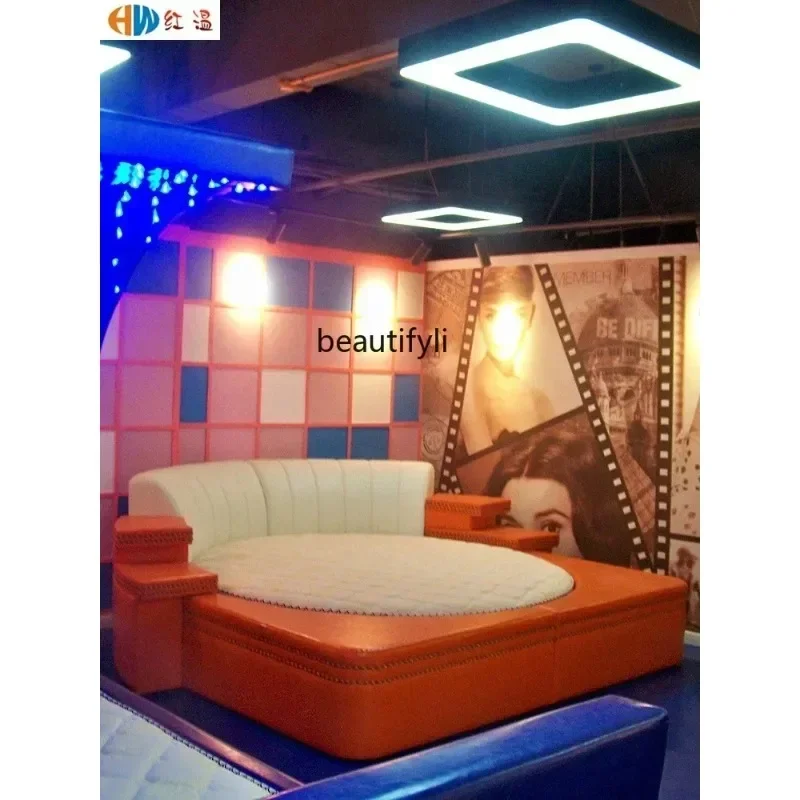 Hotel Water Bed Bed & Breakfast Furniture Light Luxury Electric round Bed Theme Couple Apartment Hotel Luxury Master Bedro