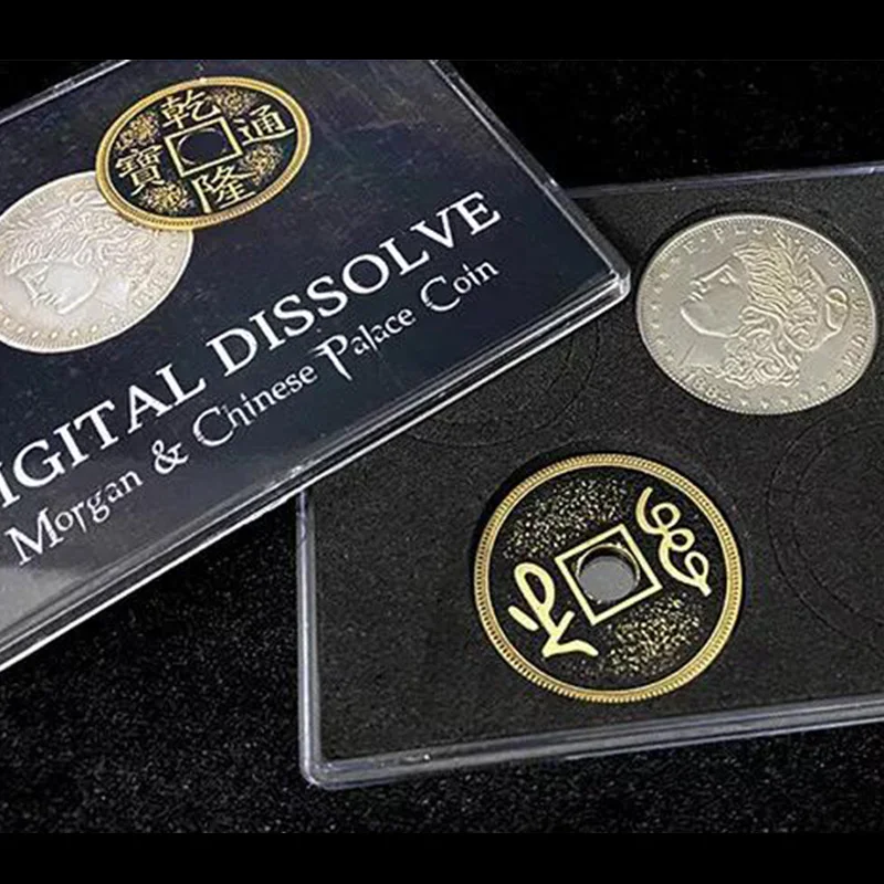 Digital Dissolve (Morgan & Chinese Palace Coin) Magic Tricks Brass Coin Changes to Silver Morgan Dollar Close Up Gimmicks Props