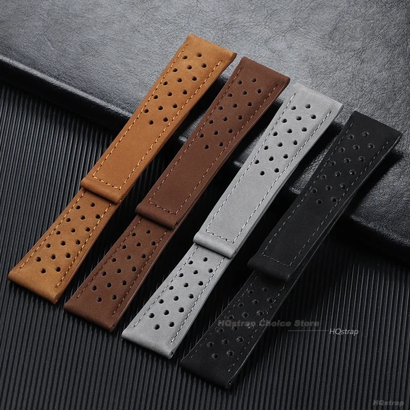 20mm 22mm 24mm Leather Watch Strap for Tag Heuer Carrera Monaco Watch Belt Black Brown Bracelet Wristwatch Watchband Soft Strap