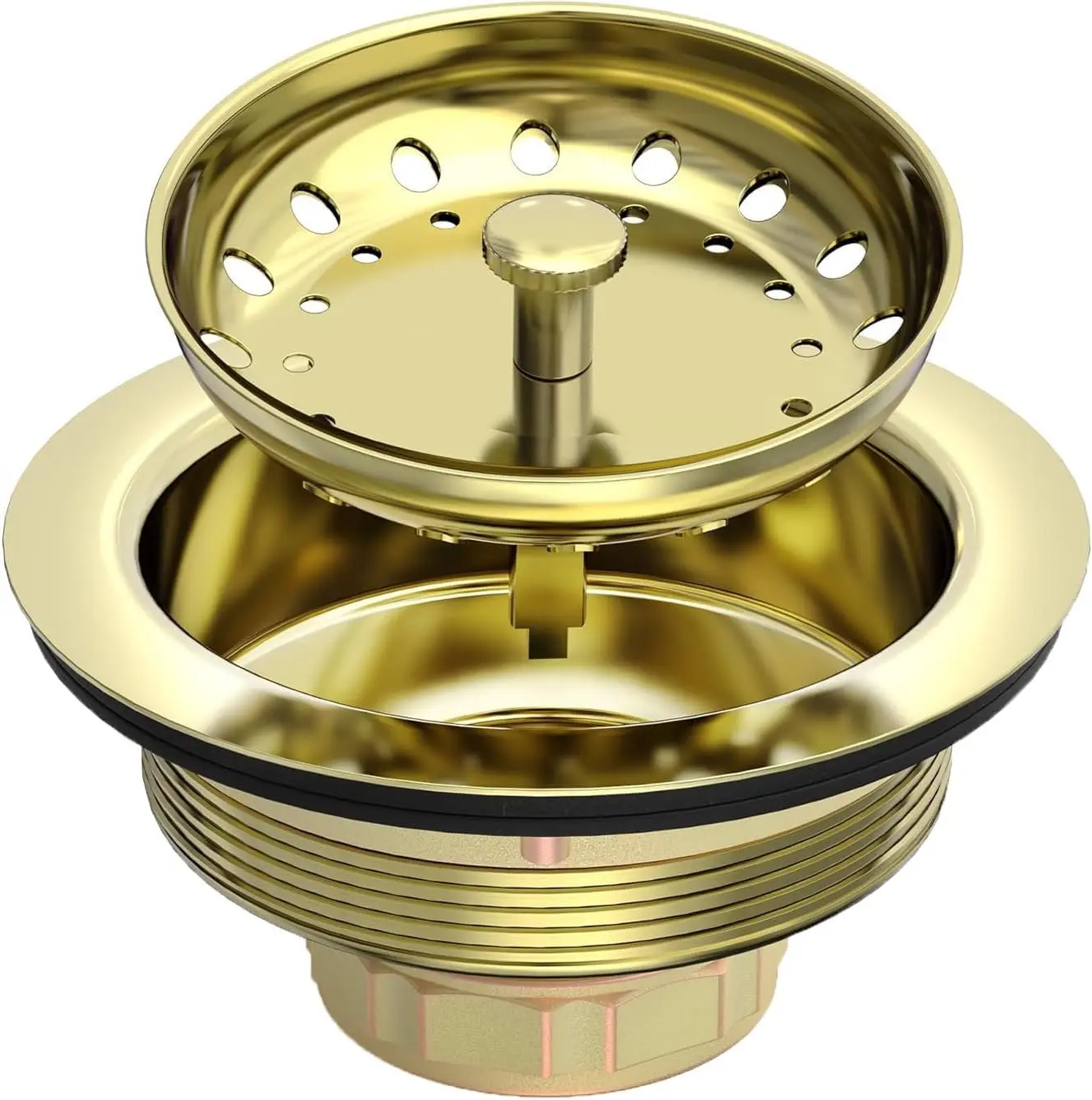 

3-1/2 Inch Gold Kitchen Sink Drain Assembly Sink Drain Strainer with Stainless Steel Strainer Basket and Drain Stopper R