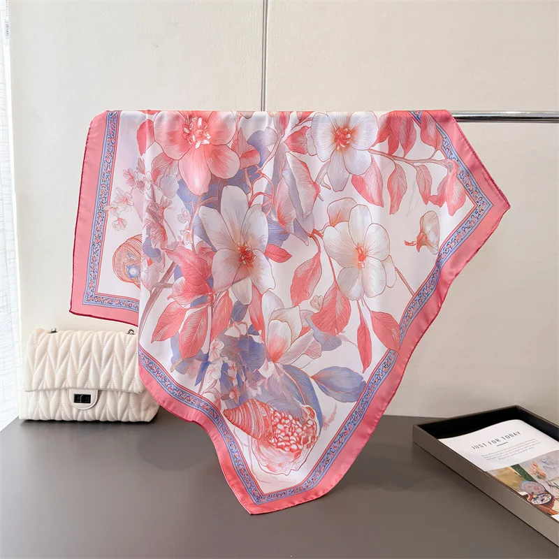 

Элегантный женский шарф с квадратным цветочным принтом 70 см, шелковые атласные шарфы, шаль, дизайнерская повязка на голову, хиджаб, бандана, накидка Bufanda Lady
