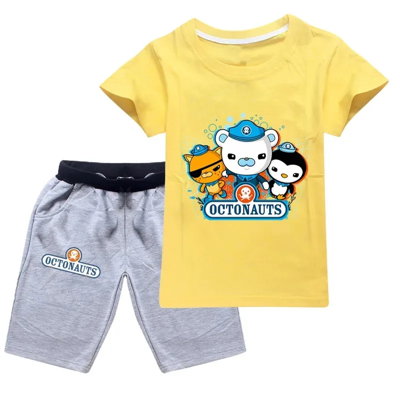 الصيف Octonauts طباعة الأطفال تي شيرت دعوى قصيرة الأكمام السراويل 2 قطعة ملابس رياضية للأطفال بنين بنات القطن ملابس كاجوال