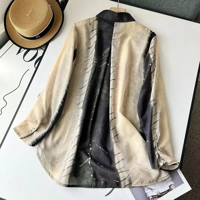 Withered 2024 French Fashion Ladies Elegant Flowing Vintage Print Shirts Spring Autumn Casual Shirt Women Tops Blouse