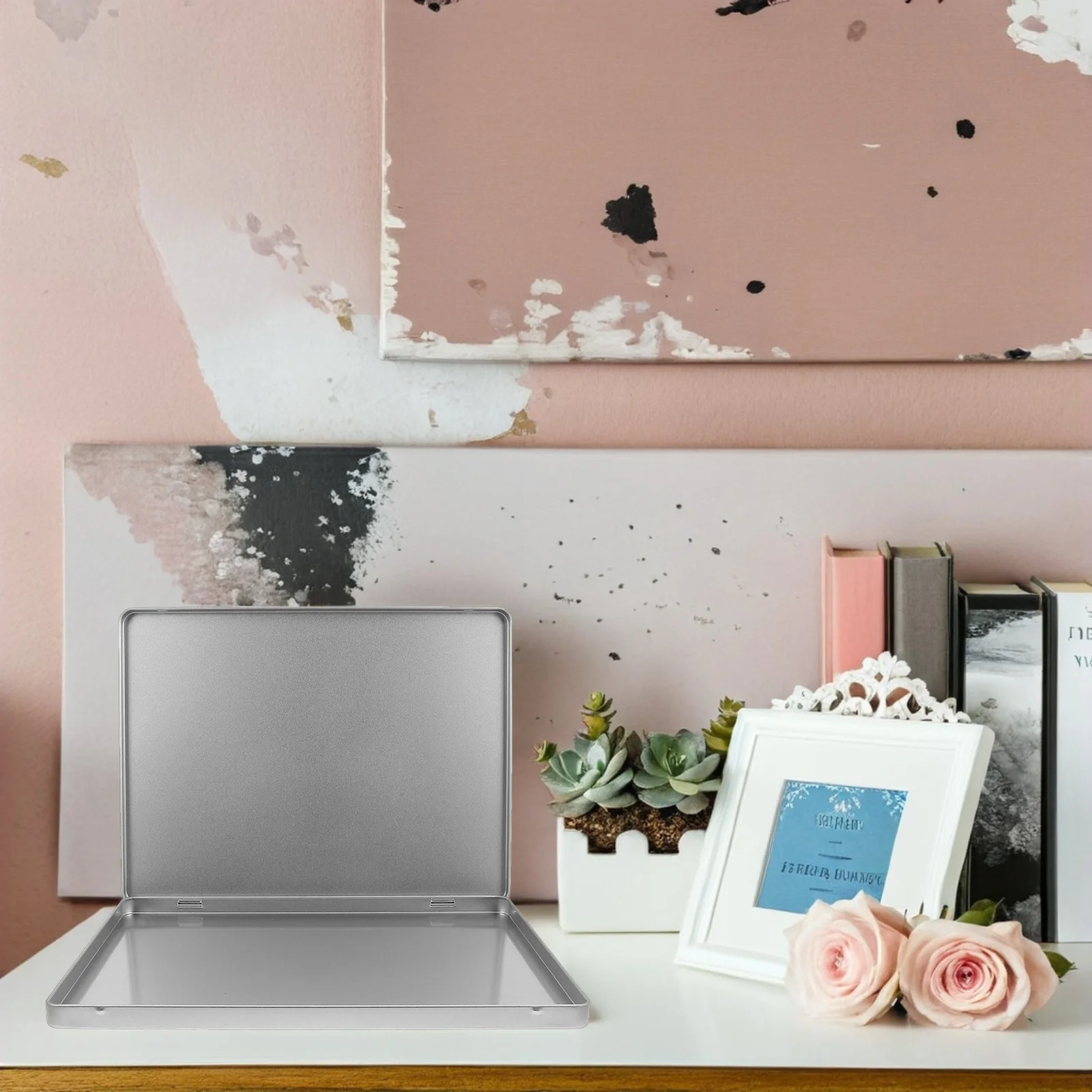 กล่องเก็บเอกสารเหล็กขนาดใหญ่ กล่องจัดระเบียบเอกสารแบบมีฝาปิด พกพาสะดวก สำหรับใส่เอกสาร A4 รูปถ่าย ใบเสร็จ ของใช้สำนักงาน