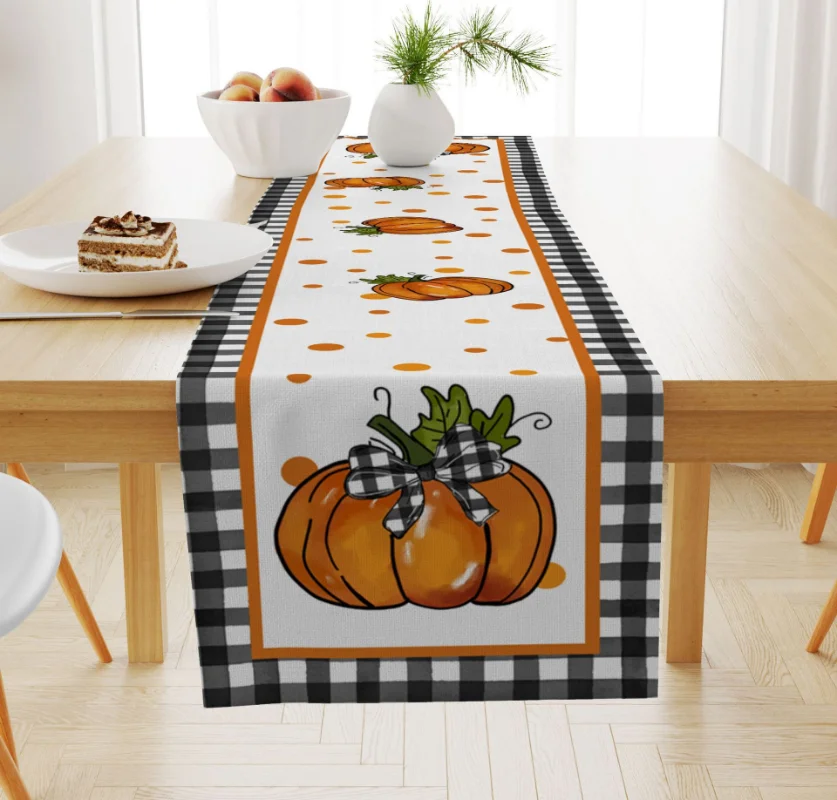 Autumn Pumpkin Maple Leaf Print Table Runner Holiday Decoration Table Party Table Mat Restaurant Coffee Table Dresser Scarf