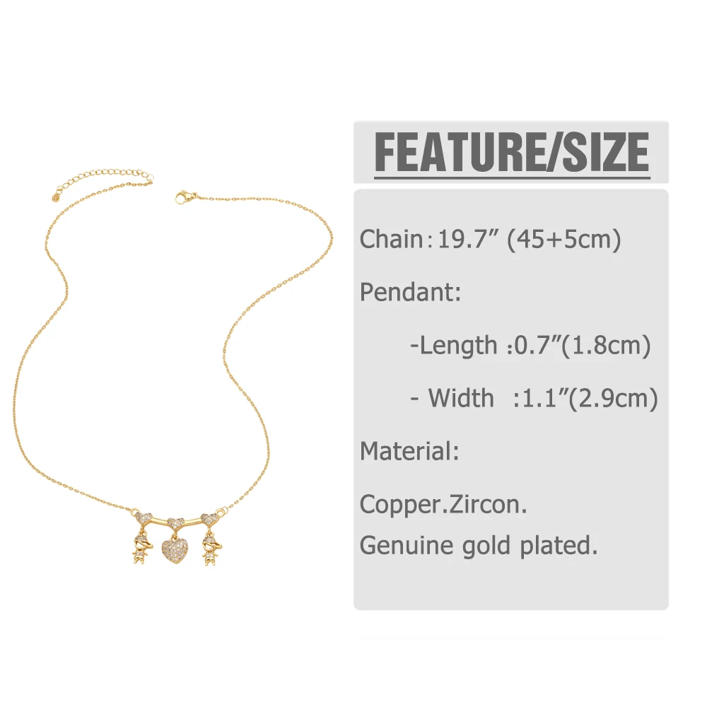 FLOLA Small Crystal Boy and Girl Necklaces for Women Gold Plated Figure Necklace Couple Jewelry nkea069