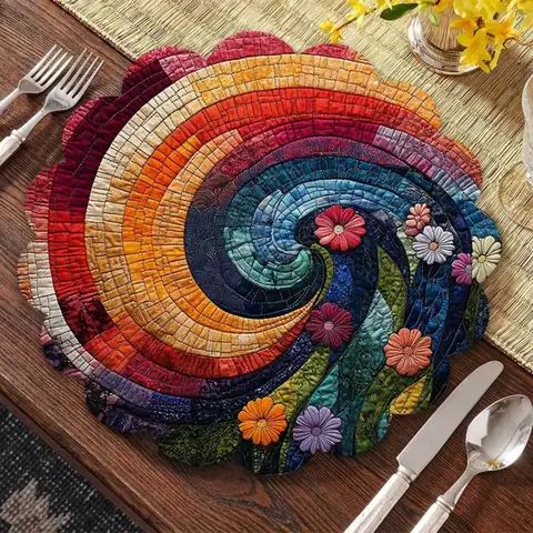 6 पीस रेस्टोरेंट स्पाइरल फ़ैब्रिक प्लेसमैट रंगीन पुष्प पैटर्न व्यक्तिगत टेबल प्लेसमैट किचन डाइनिंग टेबल मैट 6 best sales खाने की मेज के लिए मैट - №1