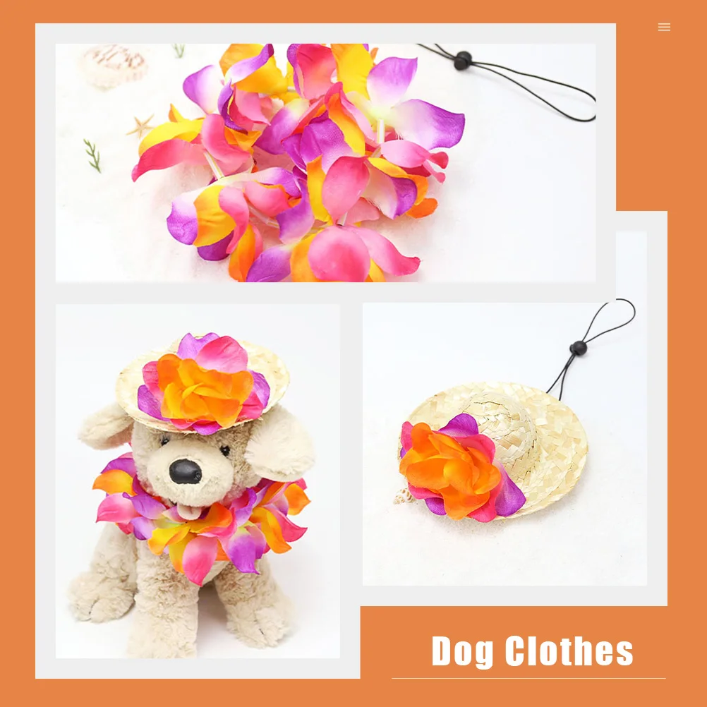 

1 set Pet Clothing Dog Hawaiian Straw Hat Garland Small Dogs Adjustable Straps Summer Luau Party Outfit Photo Prop Pet Supplies