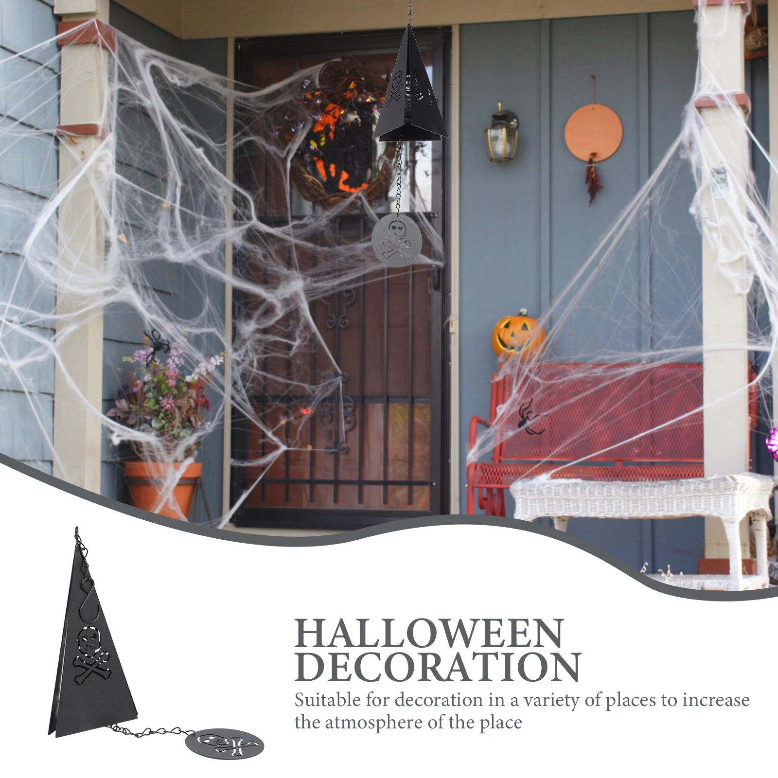 

Creative Triangle Wind Chime Skull Halloween Decorations Iron Made Outdoor Indoor Hanging Ornament Festival Supply Baddie Room