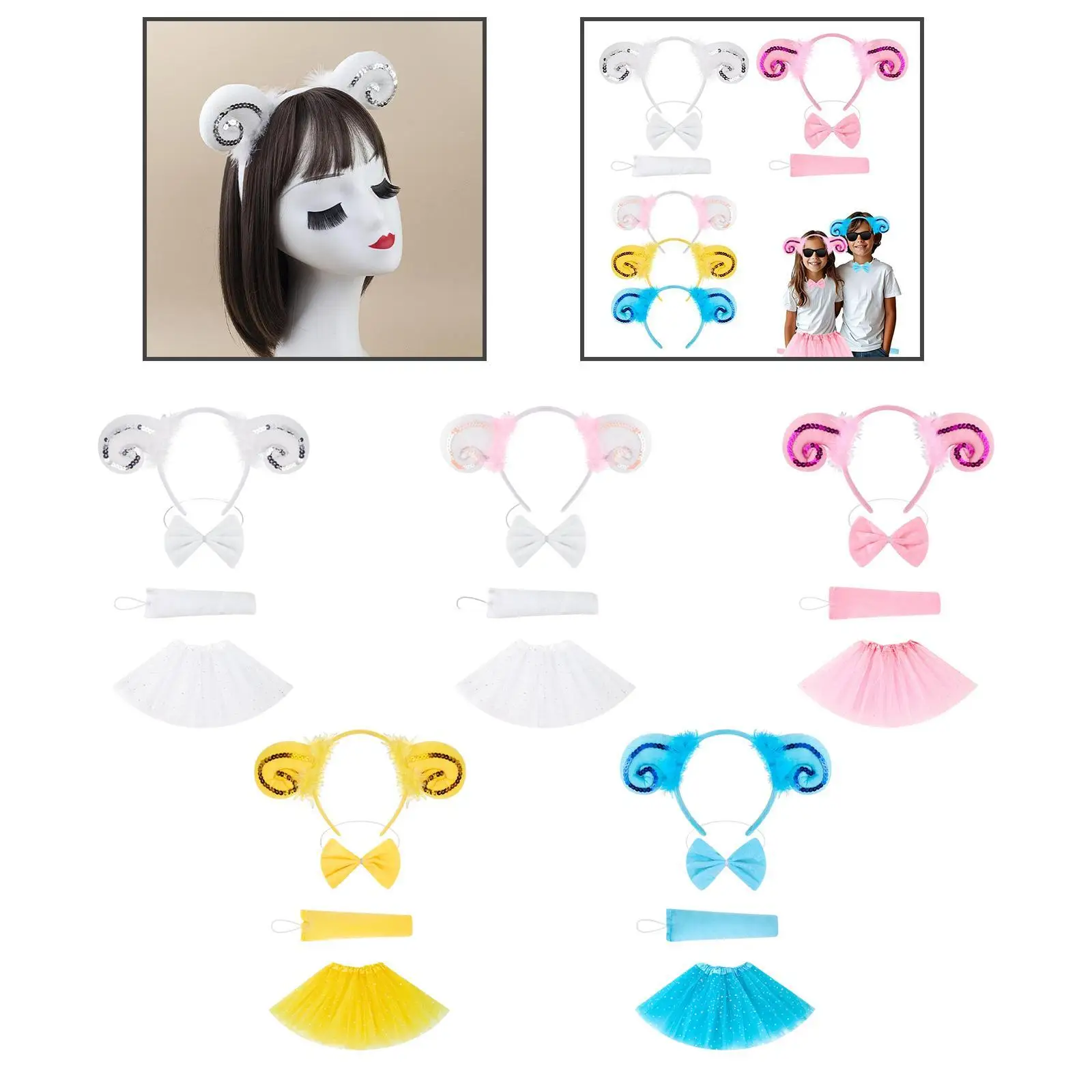 

Animal Lamb Costume Set Props Ears and Tail Set Animal Costume Accessories for