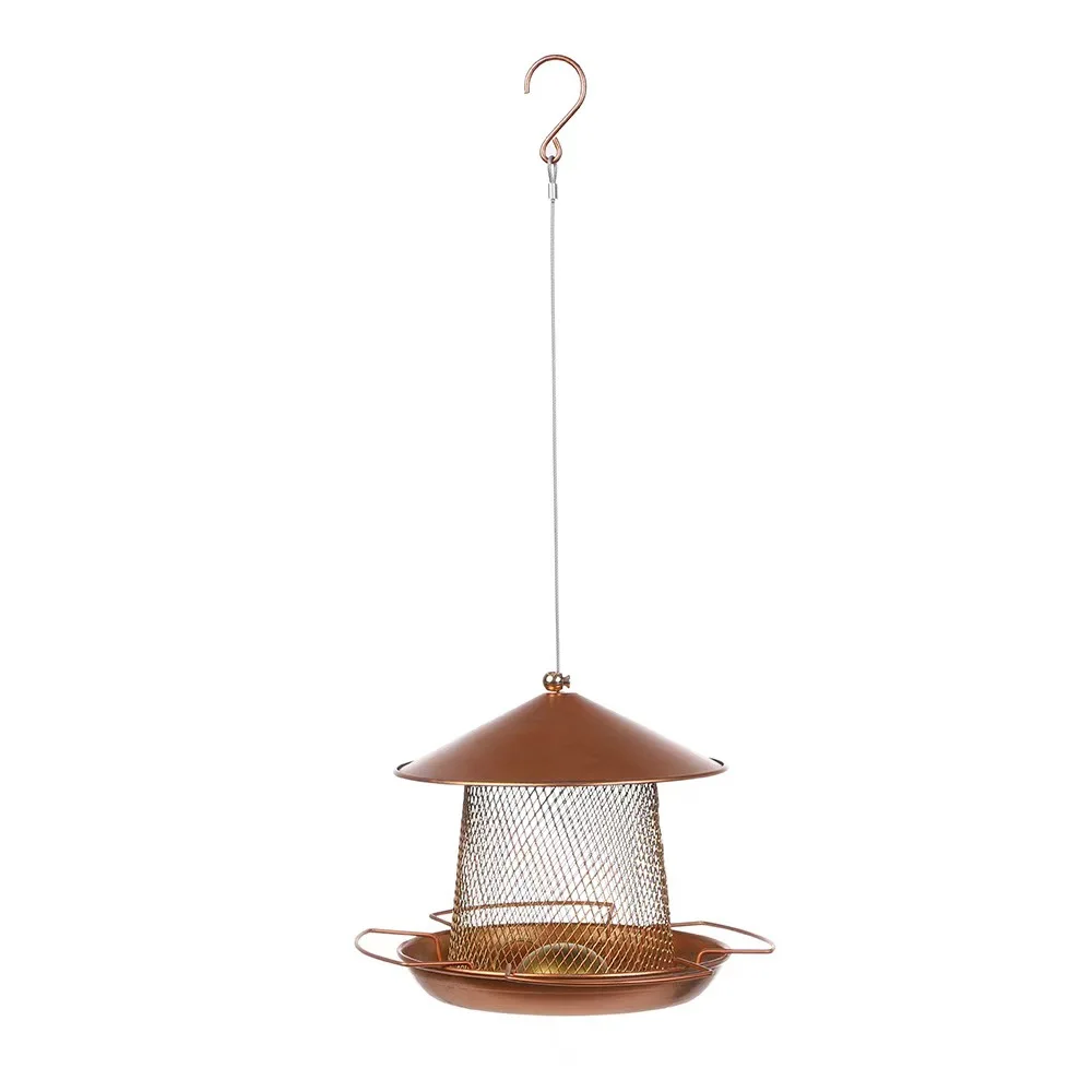 ST Hot Sale Modern Eco-Friendly Iron Outdoor Bird Feeder with Roof Food Storage Automatic Multifunction Garden Hanging Container