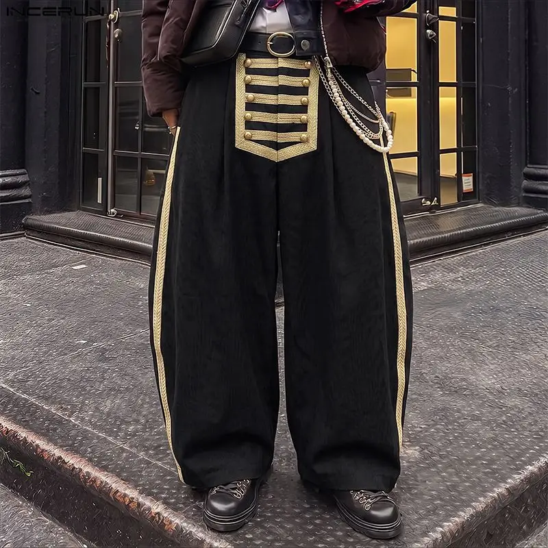 Men Pants Patchwork Button Joggers Loose Streetwear Casual Wide Leg Trousers For Man Vintage Male Pants Pantalones INCERUN 2026