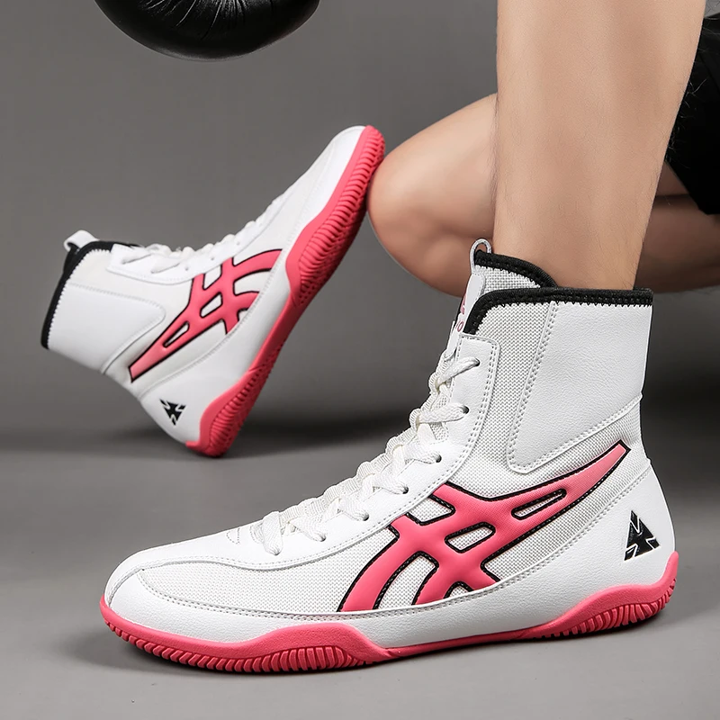 NEW Cool Unisex Wrestling Sport Fighting Boots Pink Women Boxing Sport Shoes High Top Mens Wrestling Boxer Sneakers