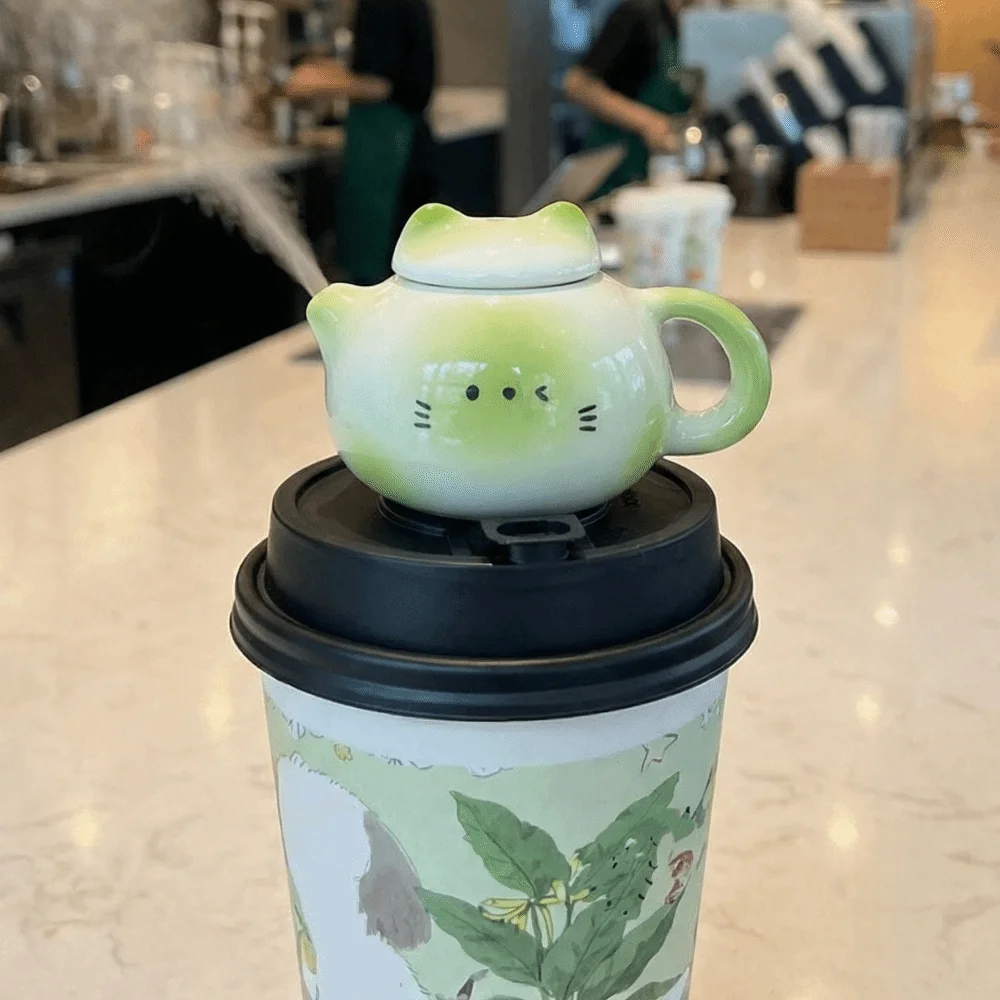 Chinese Style Mini Ceramic Teapot Ornaments Traditional Exquisite Milk Tea Lid Accessories Smooth Ceramic Cat Ear Pot