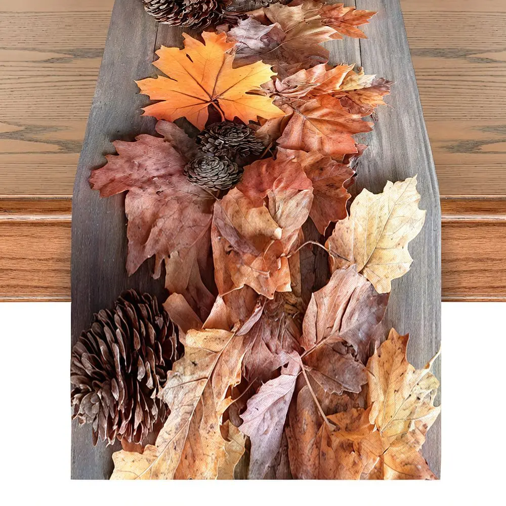 Boho Table Runner Autumn Leaves Motif Dining Tablecloth Decorative Home Kitchen Party Wedding Table Ornaments