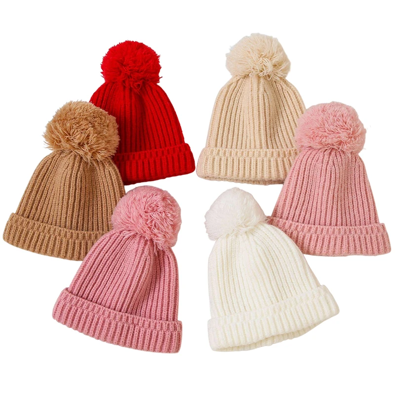 

Baby Hats Autumn Winter Newborn Girls Boys Cute Beanies Caps Knitted Headwraps Big Pompom Crochet Warm Kids Hat 0-1 Years