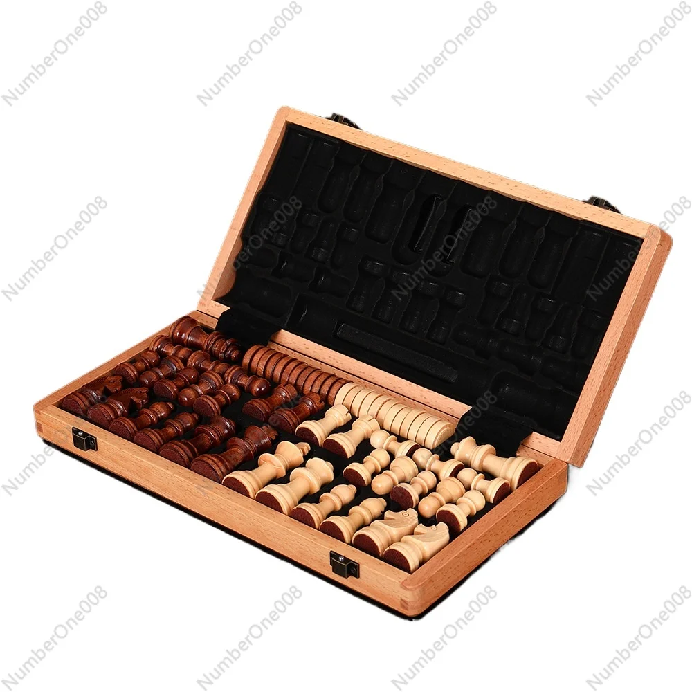 Non-Magnetic 2 in 1 Wooden Chess Checkers Set with Two Queens Professional Board Game Toys Export Factory Direct