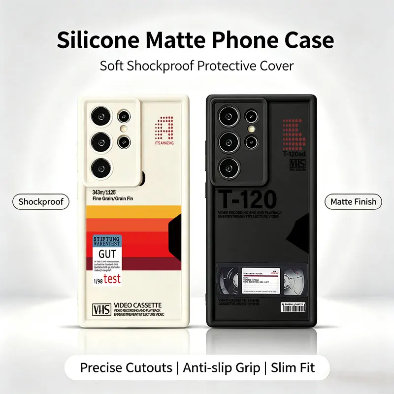 Retro VHS Video Tape Label Silicone Phone Case For  Samsung Galaxy S26 S25 S24 S23 S22 Ultra Plus S21 S20 FE Shockproof Cover