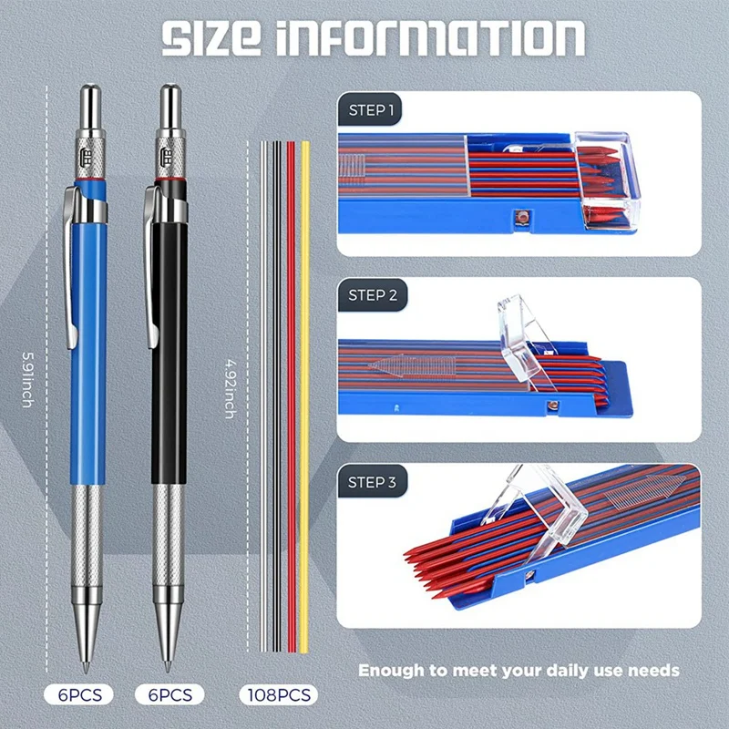 12 قطعة من أقلام الرصاص الميكانيكية الملونة لعمال البناء والعمل المعدني والسباكين