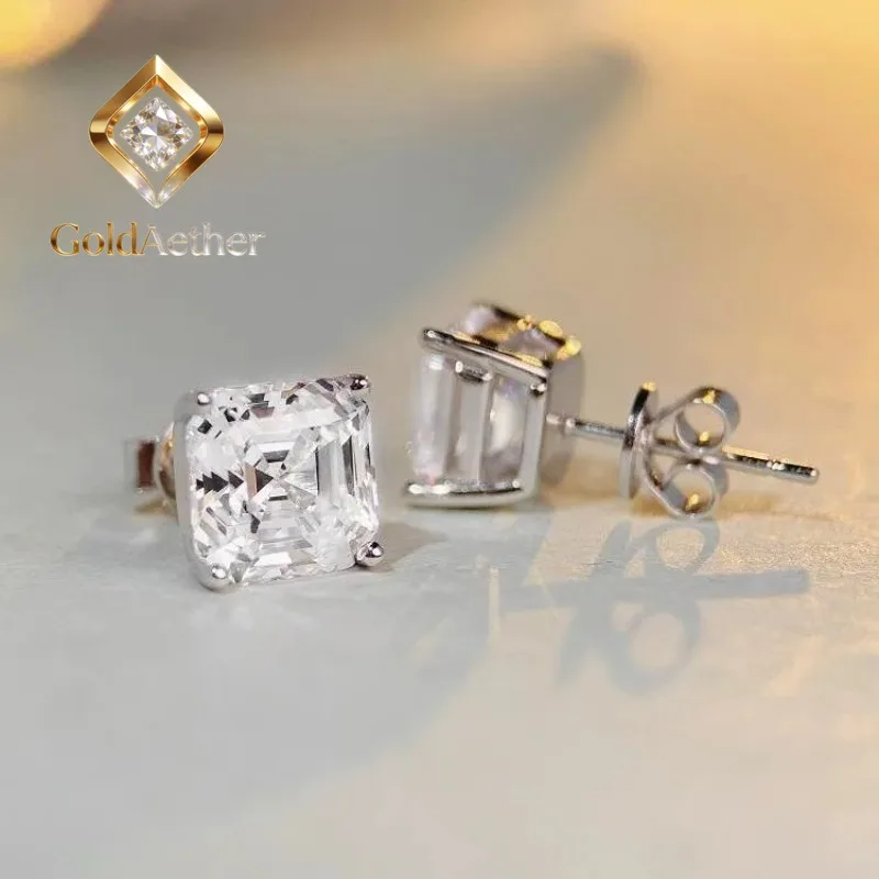 

GoldAether Luxury white gold solid platinum PT950 Stud Earrings for Women Pagoda 6 karat Moissanite Stud Earrings