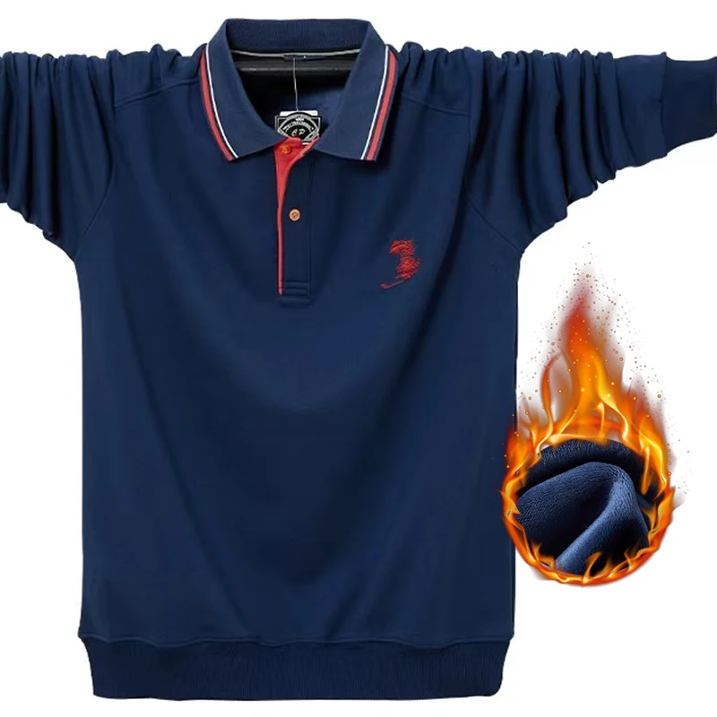 Autumn and winter new styles POLO men's long-sleeved lapel T-shirt Men's velvet thickened POLO shirt Large size M/6XL