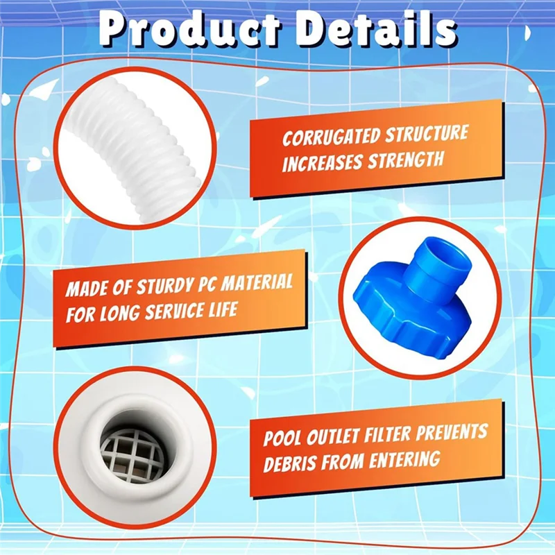 

AB33-25022E Swimming Pool Water Jet Connector Kits 25016 Above Ground Pool Skimmer Hose And Adapter B Set Replacement A