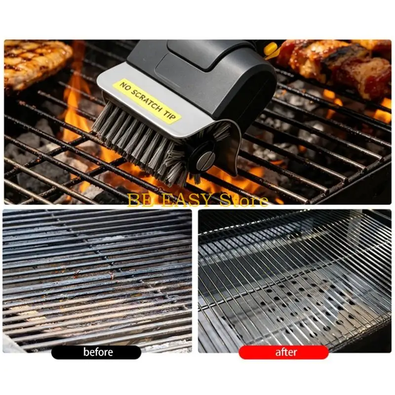 E28F Electric Stainless Steel BBQ Brush Rechargeable Cordless Cleaning Brush with LED Light BBQ Grill Cleaner