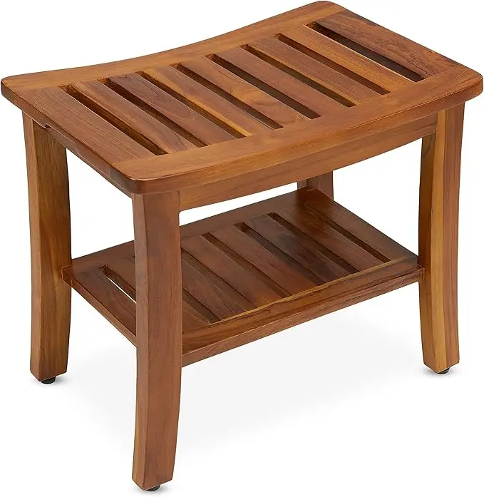 

Patented Teak Shower Bench with Shelf 21 Inch, Fully Assembled Teak Wood Shower Stool & Spa, Shower Bench for Elderly