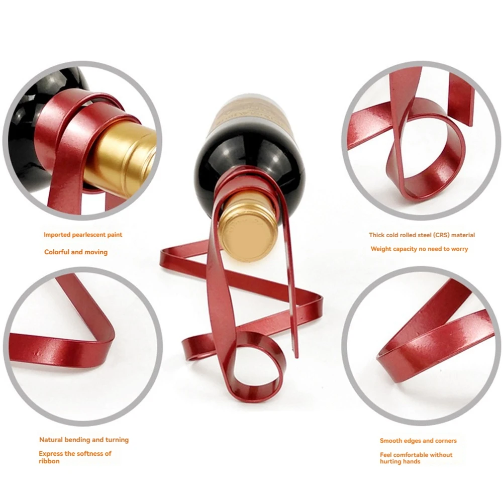 B-T Iron Ribbon Floating Wine Bottle Holder,Retro Wine Bottle Rack Holder Tabletop Wine Display Rack For Office Home Decor