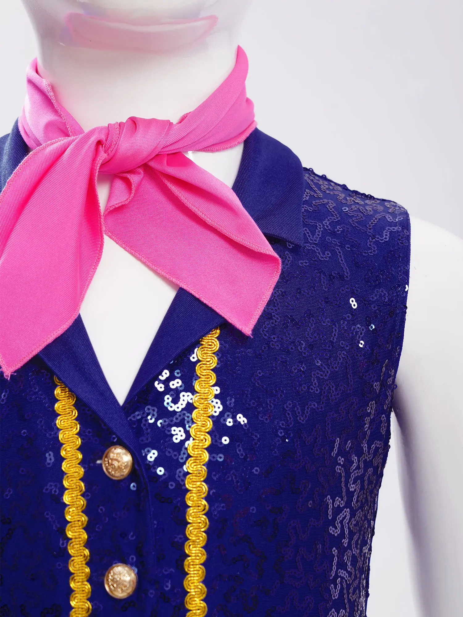 Dziecięcy dziewczęcy kombinezon do tańca jazzowego z błyszczącymi cekinami, bez rękawów, z kołnierzykiem, rozkloszowany strój z szalikiem, trykot gimnastyczny na imprezę szkolną.