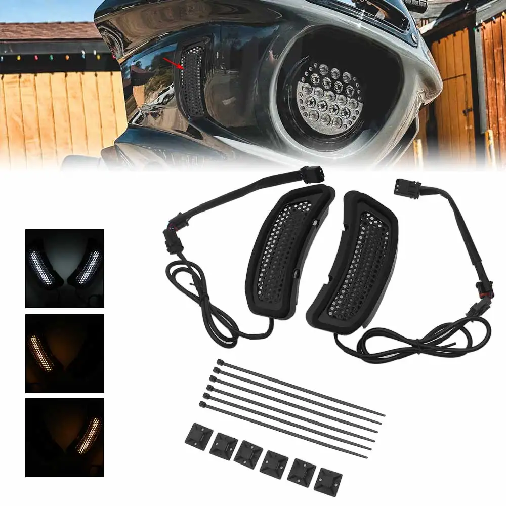 Black Motorcycle Front Fairing Vent Lights w/ Turn Signal Lamp DRL Inserts For Harley Softail Low Rider FXLRST FXRST 2022-2026