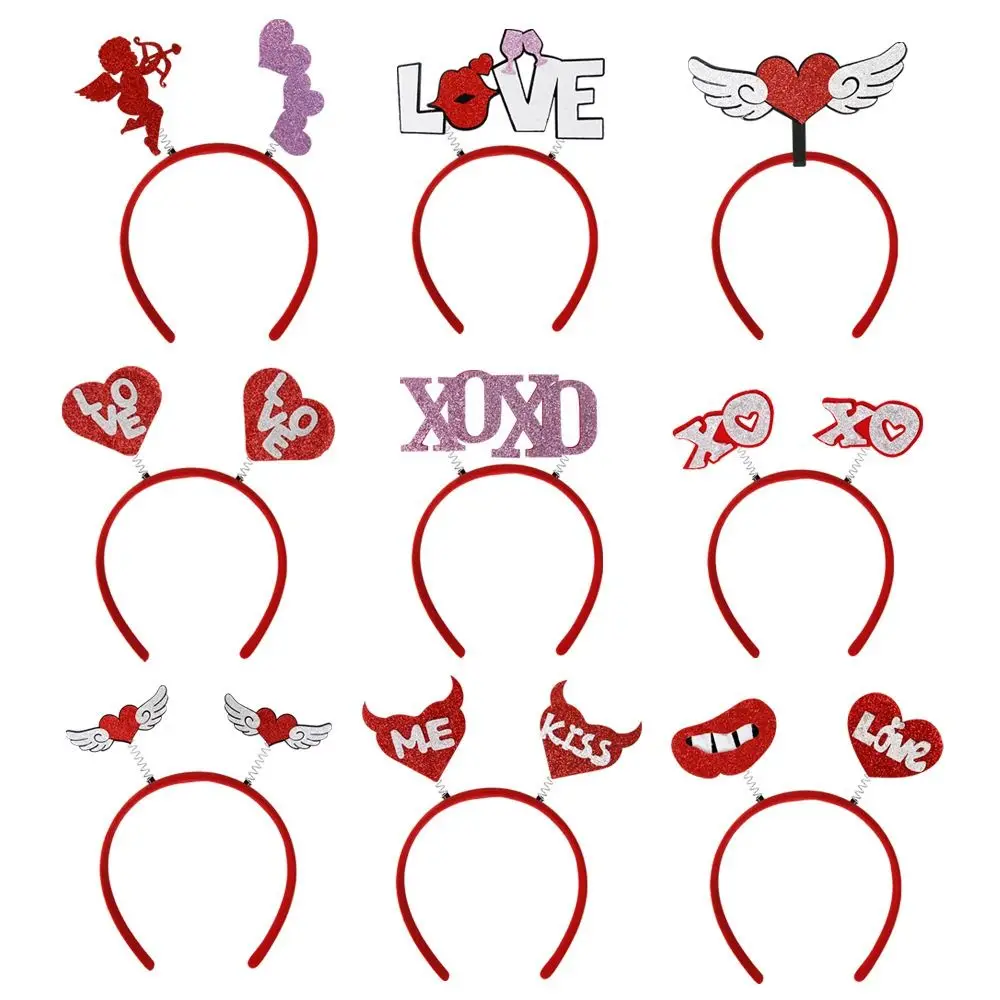 Red Love Heart Hair Hoop Glitter Peach Heart Valentines Day Headdress Hairband Party Decoration Love Heart Headwear