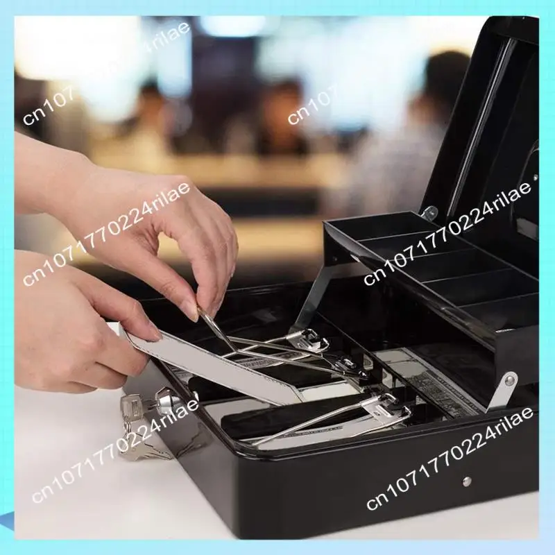 A17Z Cash Box Metal Cash Box With Tray And Key Lock, Tiered Locking Cash Box, Durable Lock Safe With 4 Bills, 5 Coin Slots