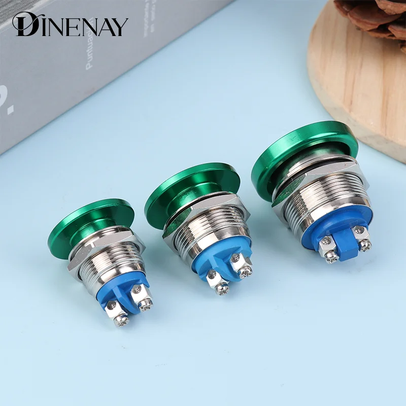 16/19/22MM Momentary Metal Mushroom Head Push Button Switch Waterproof IP65 SPST (ON)-Off 1NO 3A 250V/AC/DC With Screw Terminal