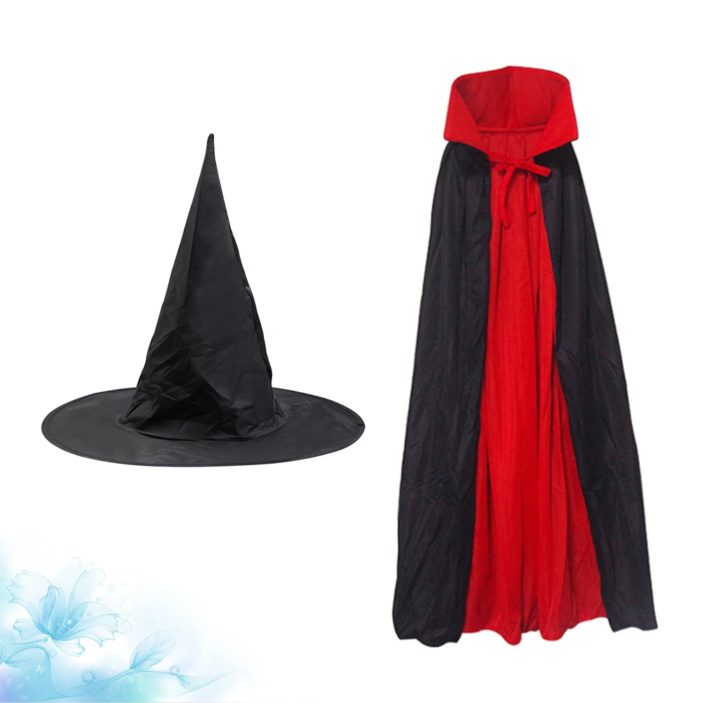 

Magician Costume Set Black Cloak Peaked Cap Soft Comfort Easy Clean Store Design Halloween Cosplay Stage Performance