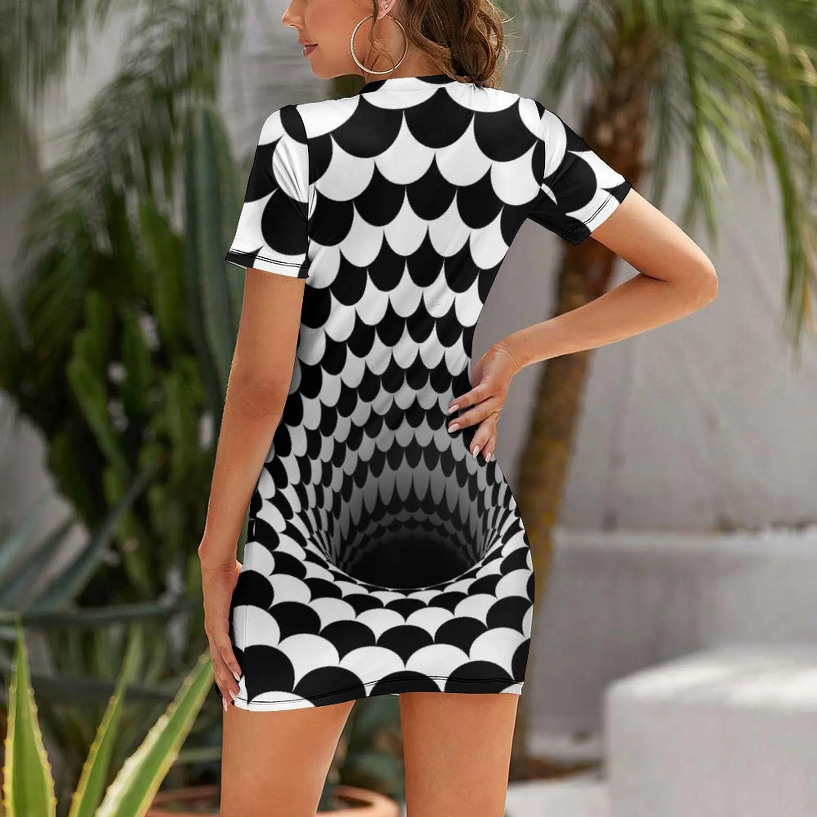 Optical Illusion Black Hole Scales (Black/White) Short Sleeved Dress dresses with long sleeves fairy dress